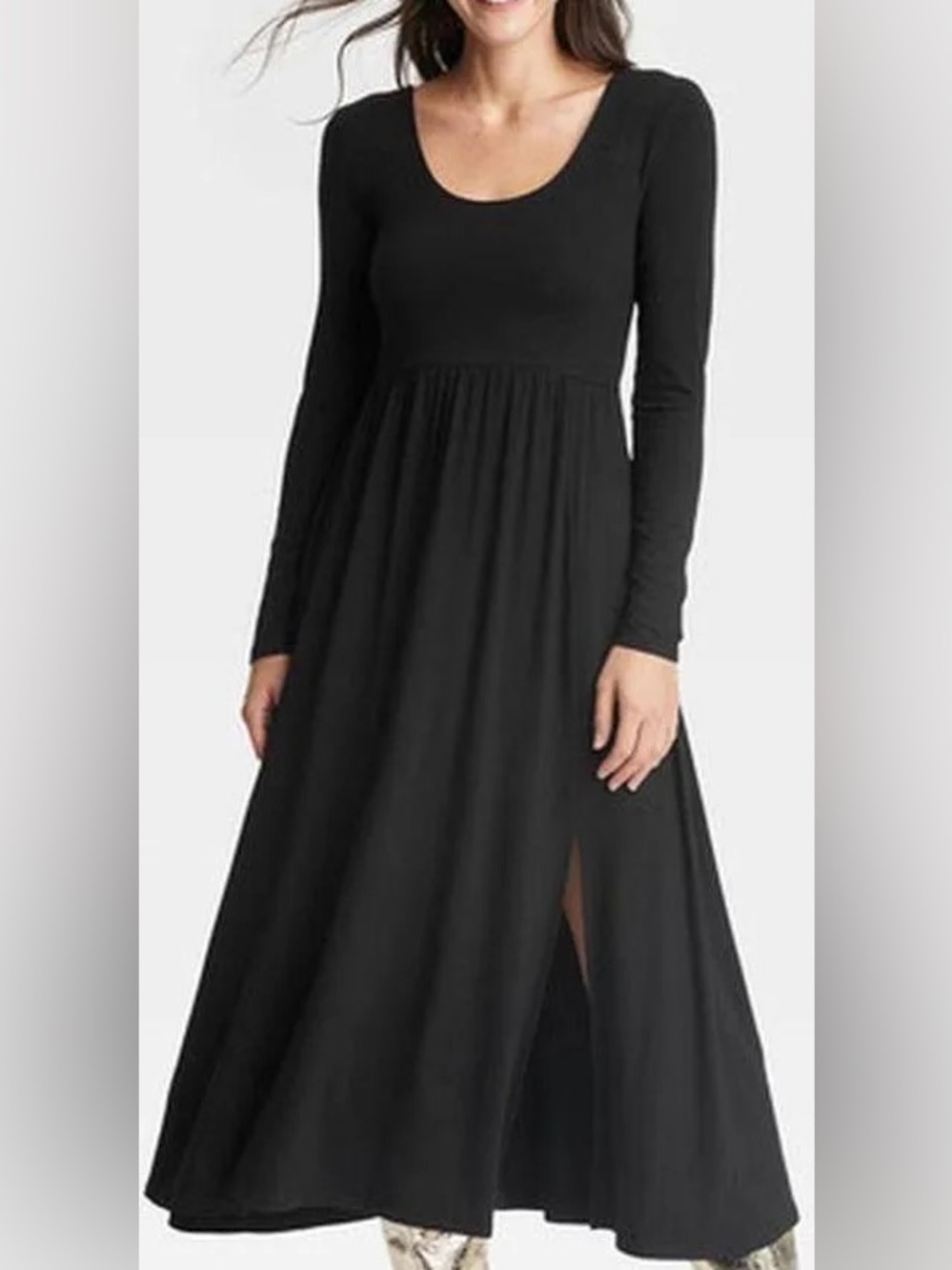 a new day target Black Long-Sleeve ballet Scoop Neck Midi Dress with Side Slit